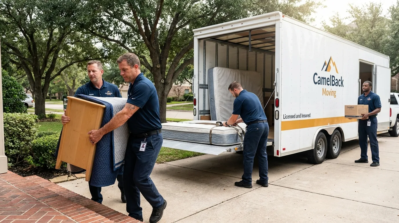 Crew loading residential truck for cross-state move from Menomonee Falls, WI