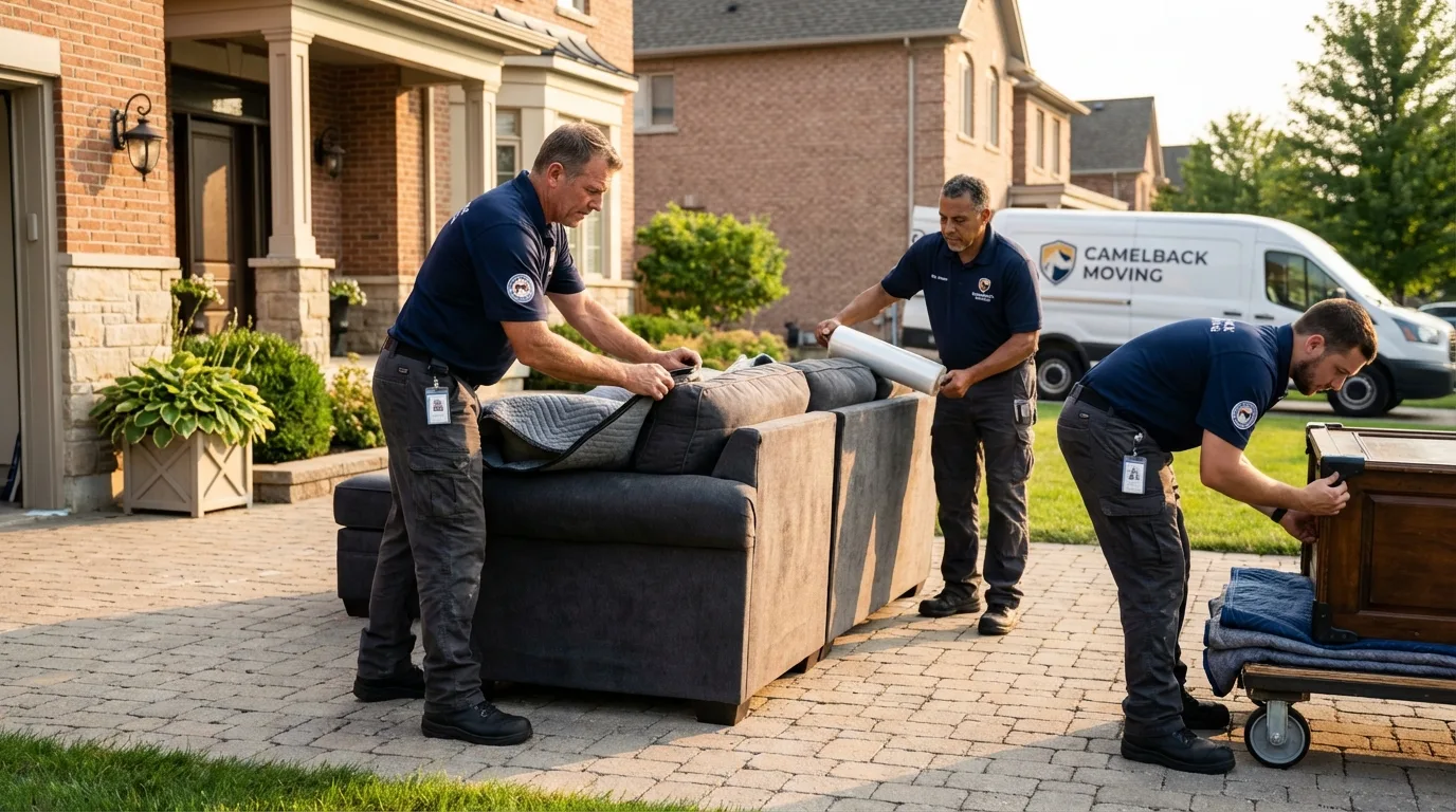 Large estate moving crew wrapping furniture in Menomonee Falls, WI