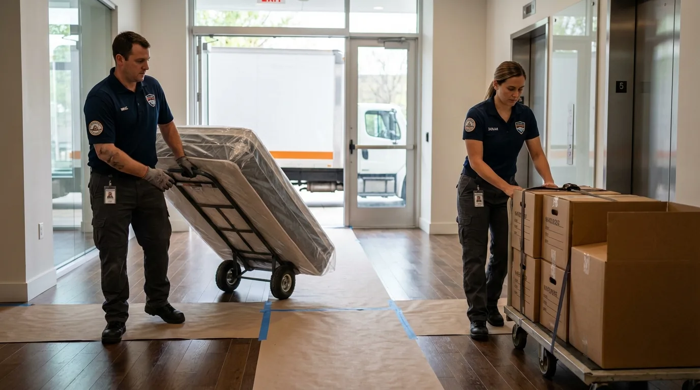 Professional apartment movers loading elevator in Menomonee Falls, WI