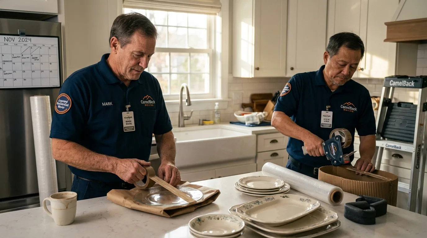 Professional crew packing kitchen dishware in Menomonee Falls, WI